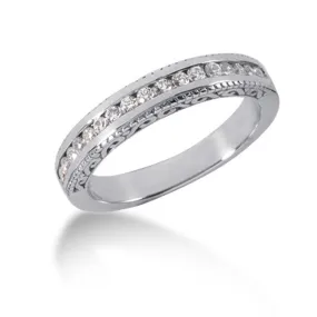 14k White Gold Vintage Style Engraved Diamond Channel Set Wedding Ring Band-rxd2275y28bt