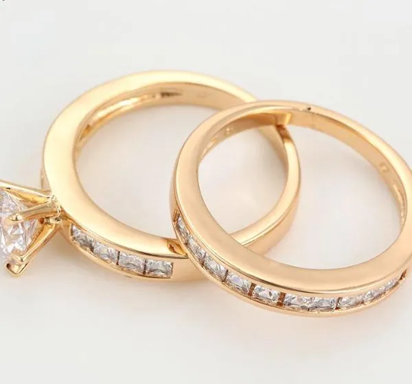 18K Gold plated Wedding Ring Set