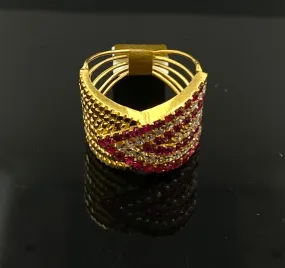 22K Solid Gold Overlay Design With Stones And Ruby Ring R5478