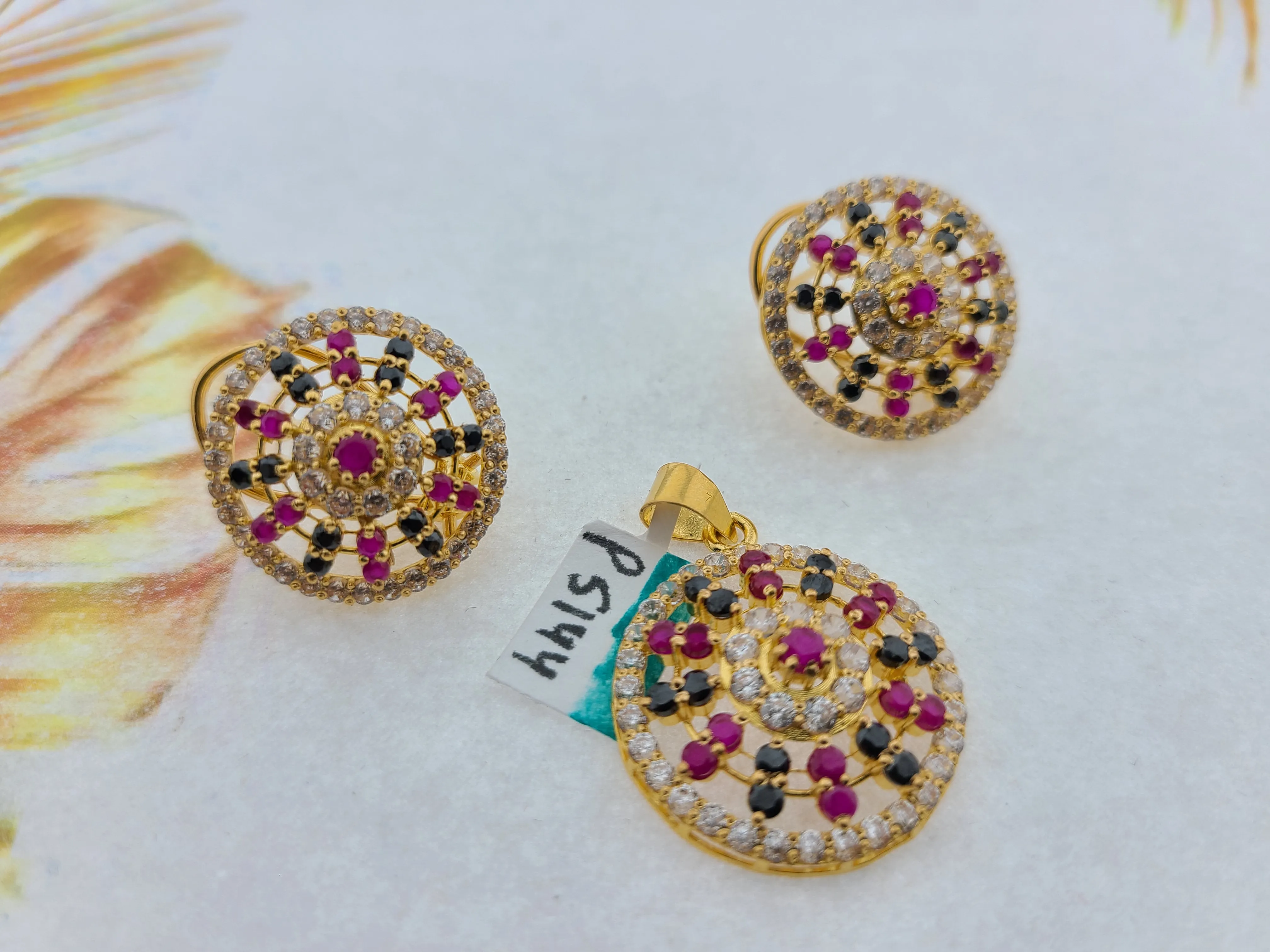 22K Solid Gold Zircon Pendant Set P5144