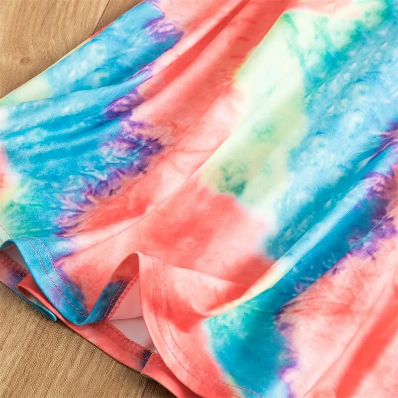 3 4 5 6 7 8 Year Girls Dresses Bohemian Tie Dye Princess Dress For Kids Summer Beachwear Children Party Costume Rainbow Clothing