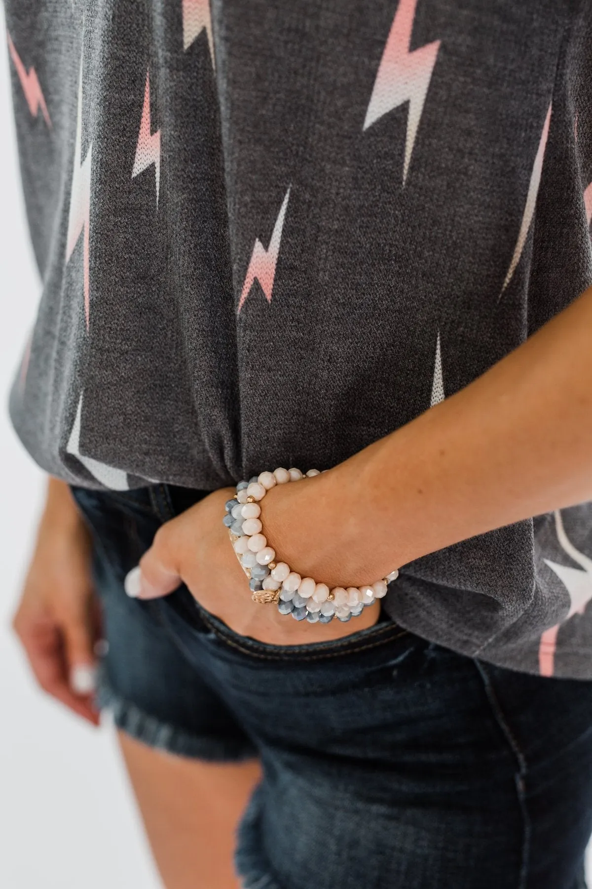 3 Stack Bracelet Set- Blush & Grey