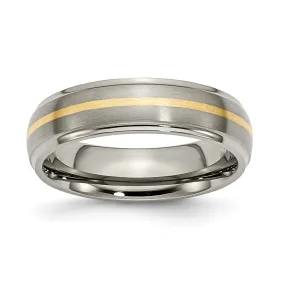 6mm Titanium & 14k Gold Inlay Ridged Edge Standard Fit Band