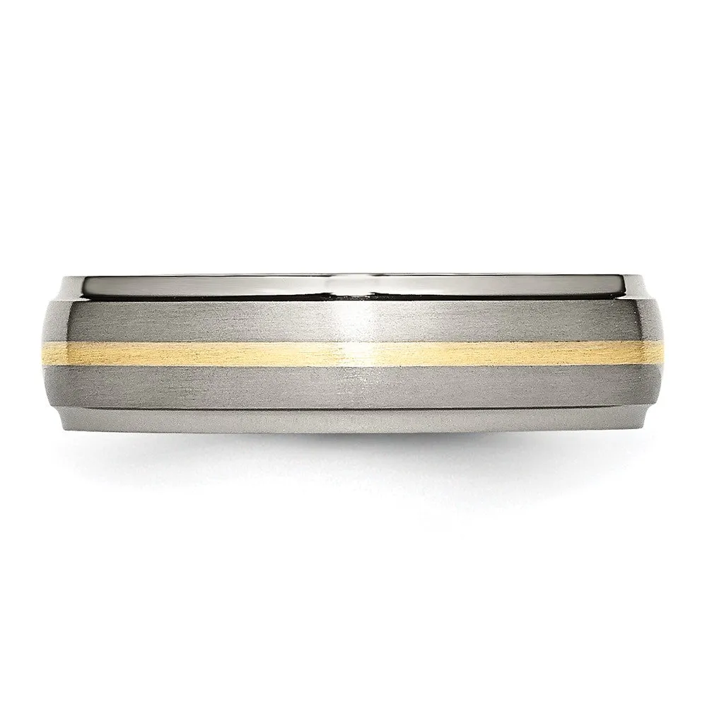 6mm Titanium & 14k Gold Inlay Ridged Edge Standard Fit Band