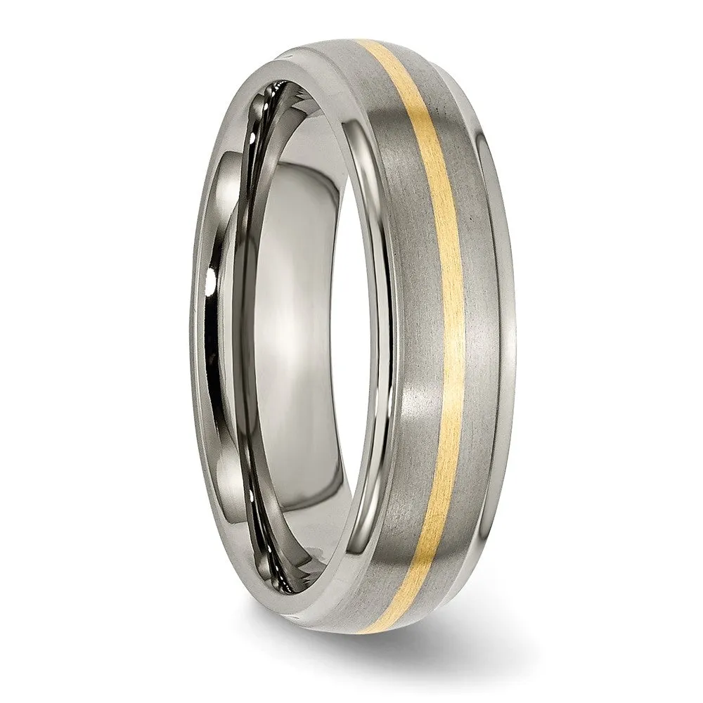 6mm Titanium & 14k Gold Inlay Ridged Edge Standard Fit Band