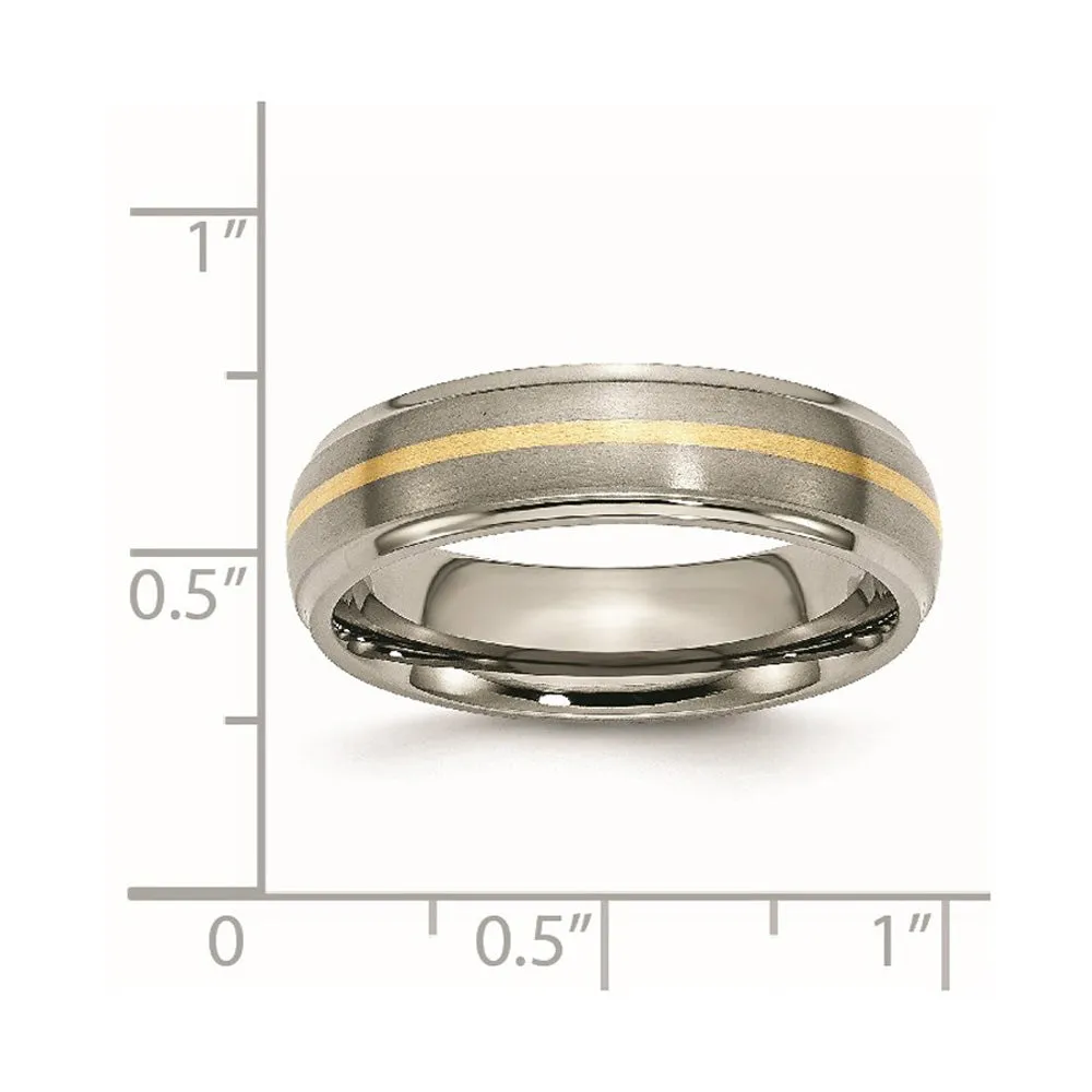 6mm Titanium & 14k Gold Inlay Ridged Edge Standard Fit Band