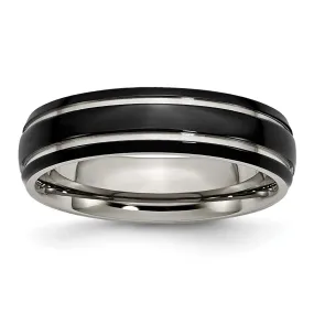 6mm Titanium Polished & Black Plated Grooved Standard Fit Band