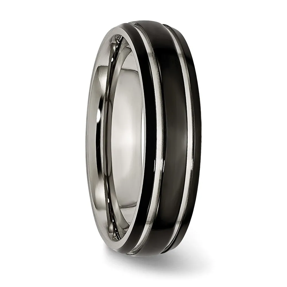 6mm Titanium Polished & Black Plated Grooved Standard Fit Band