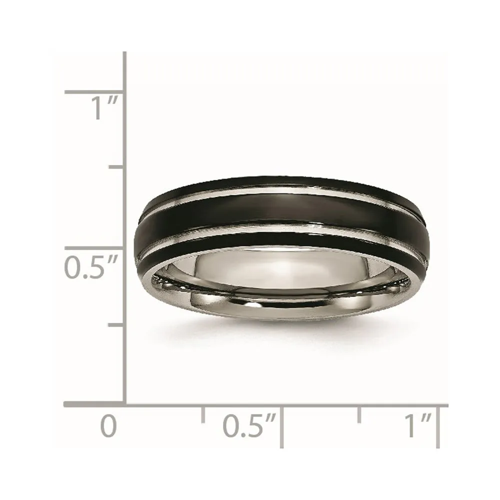 6mm Titanium Polished & Black Plated Grooved Standard Fit Band