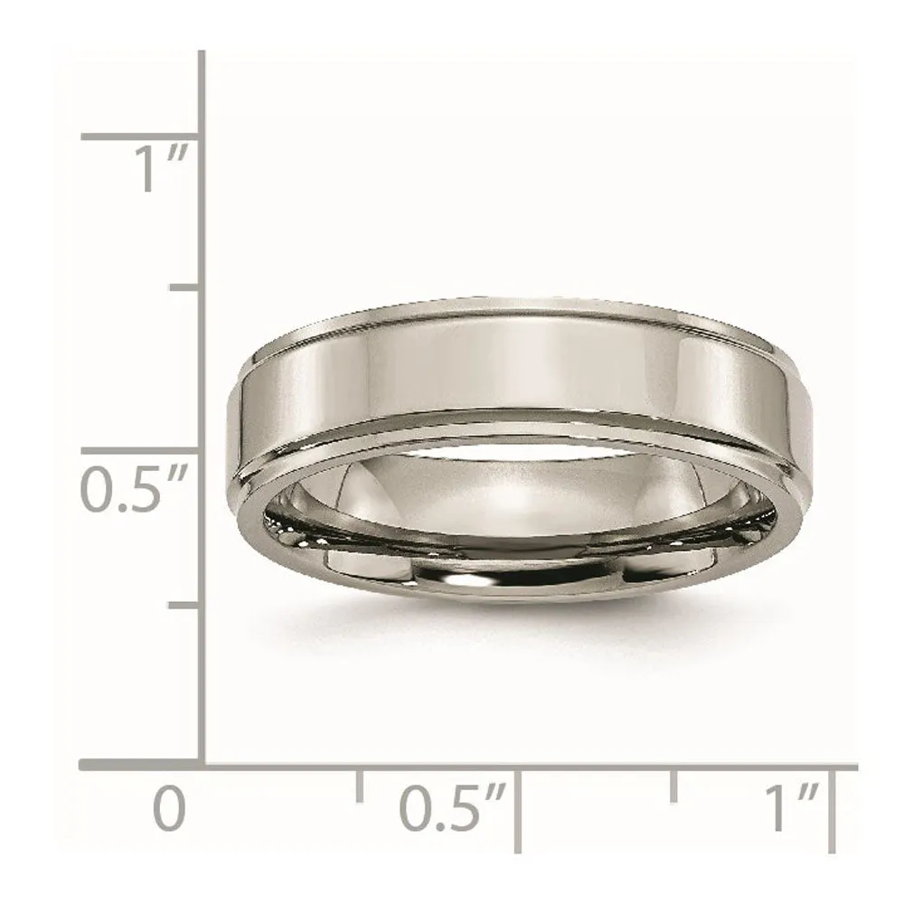 6mm Titanium Polished Flat Ridged Edge Standard Fit Band