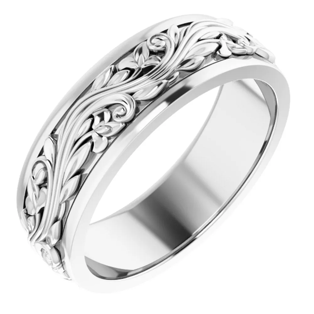 7mm 14K White Gold Sculptural Standard Fit Band