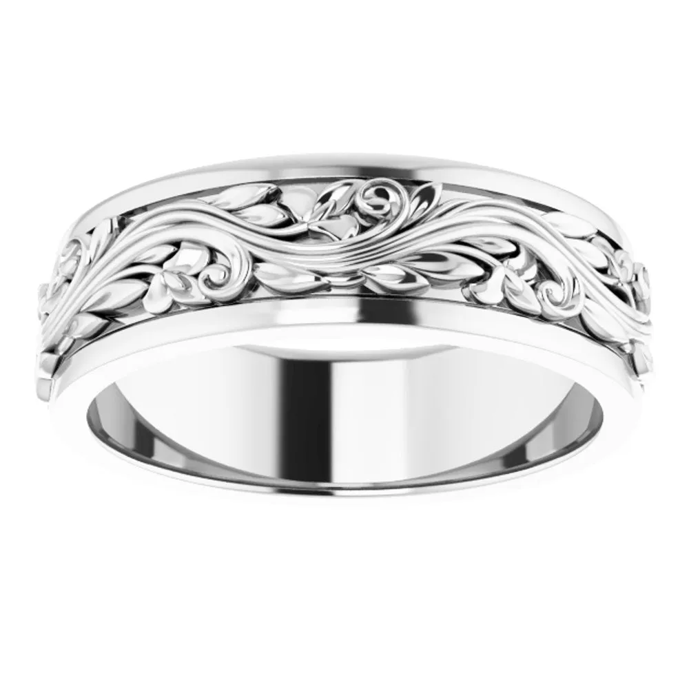 7mm 14K White Gold Sculptural Standard Fit Band