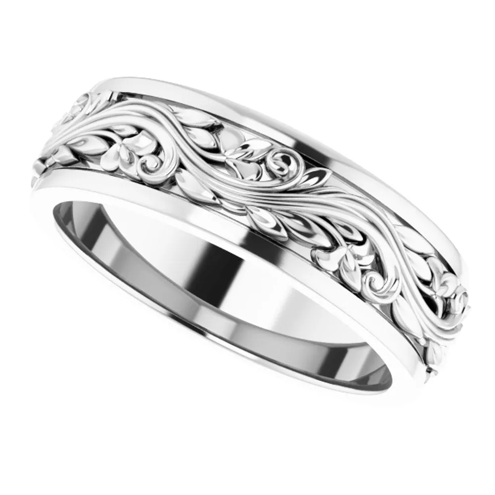 7mm 14K White Gold Sculptural Standard Fit Band