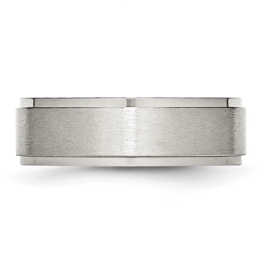 7mm Stainless Steel Brushed Center Ridged Edge Standard Fit Band