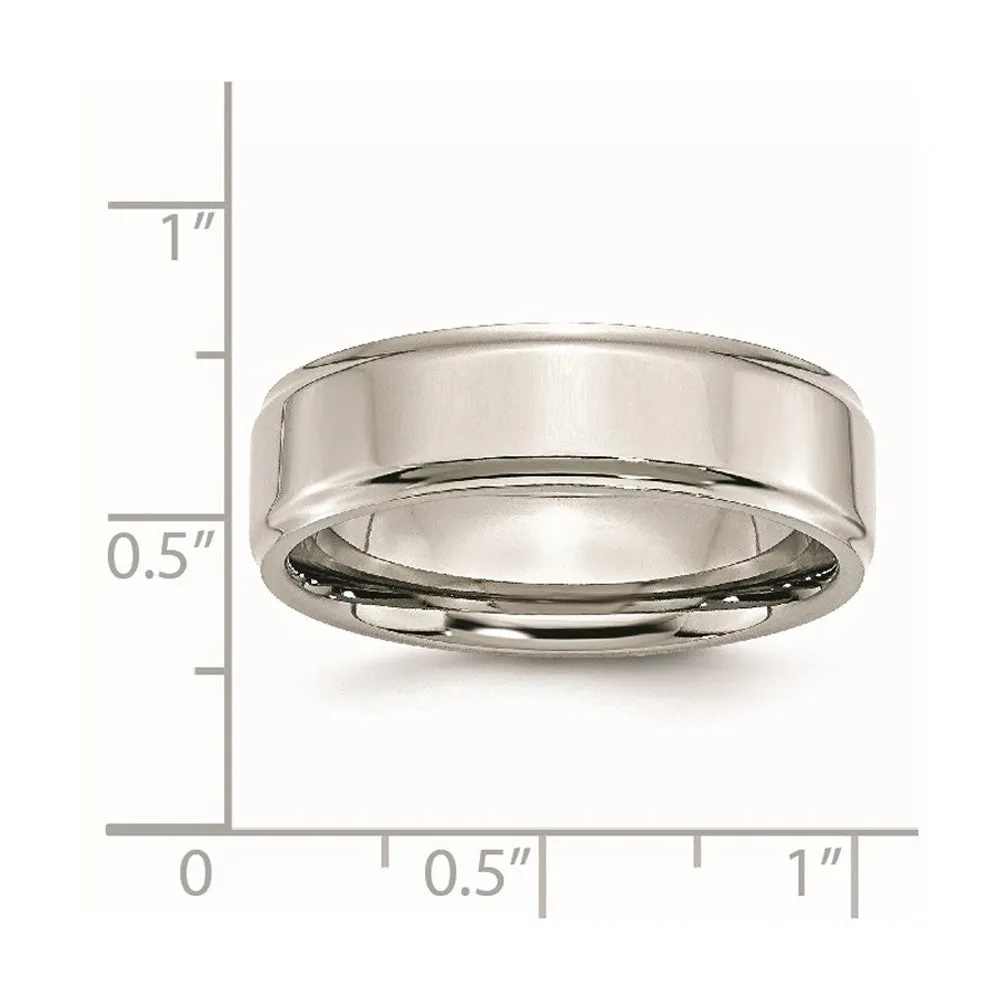 7mm Stainless Steel Polished Ridged Edge Standard Fit Band