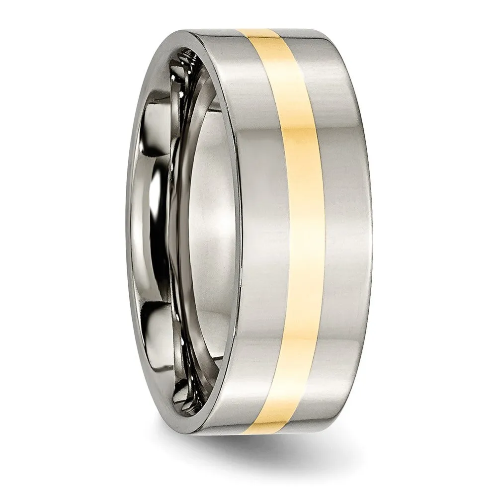 8mm Titanium & 14k Gold Inlay Polished Flat Standard Fit Band