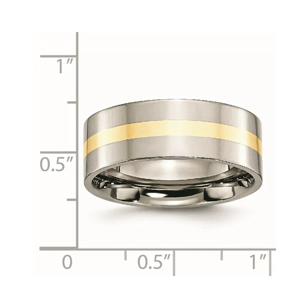 8mm Titanium & 14k Gold Inlay Polished Flat Standard Fit Band