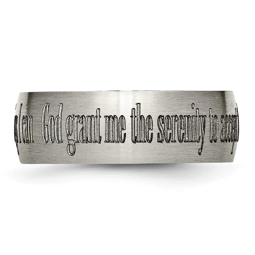 8mm Titanium Domed Serenity Prayer Etched & Brushed Standard Fit Band