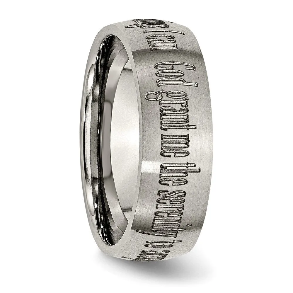 8mm Titanium Domed Serenity Prayer Etched & Brushed Standard Fit Band