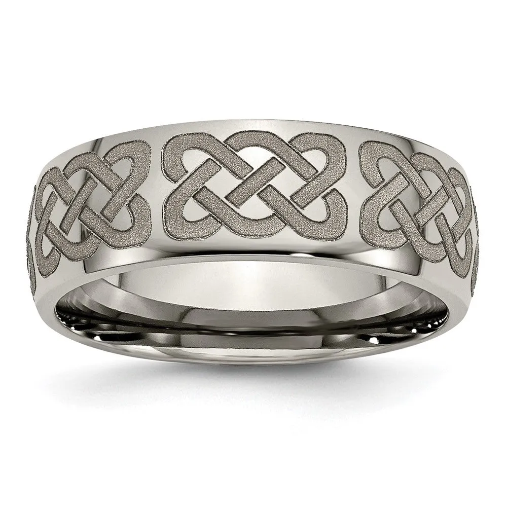 8mm Titanium Etched & Polished Celtic Design Domed Standard Fit Band