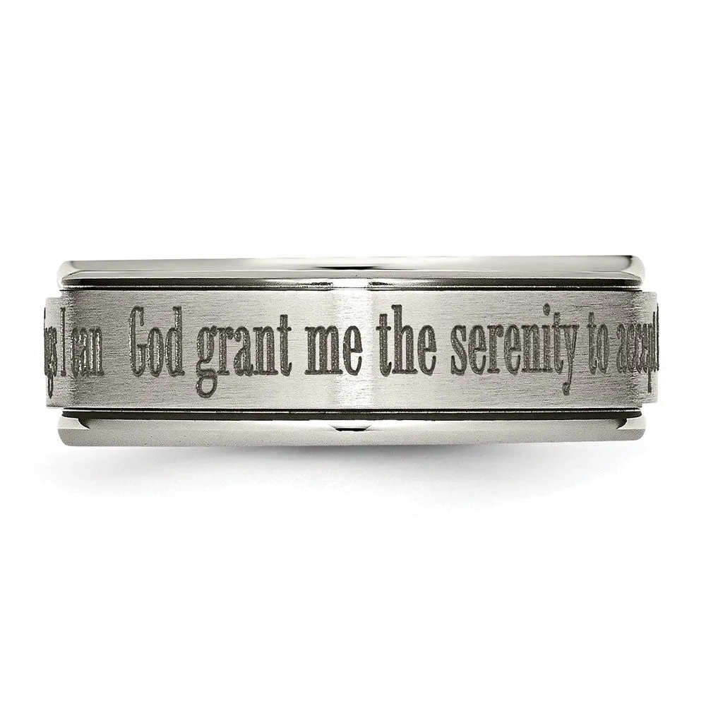 8mm Titanium Lasered Serenity Prayer Grooved Edge Standard Fit Band