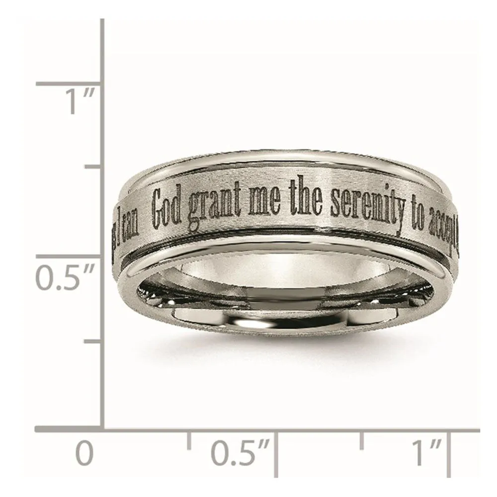 8mm Titanium Lasered Serenity Prayer Grooved Edge Standard Fit Band