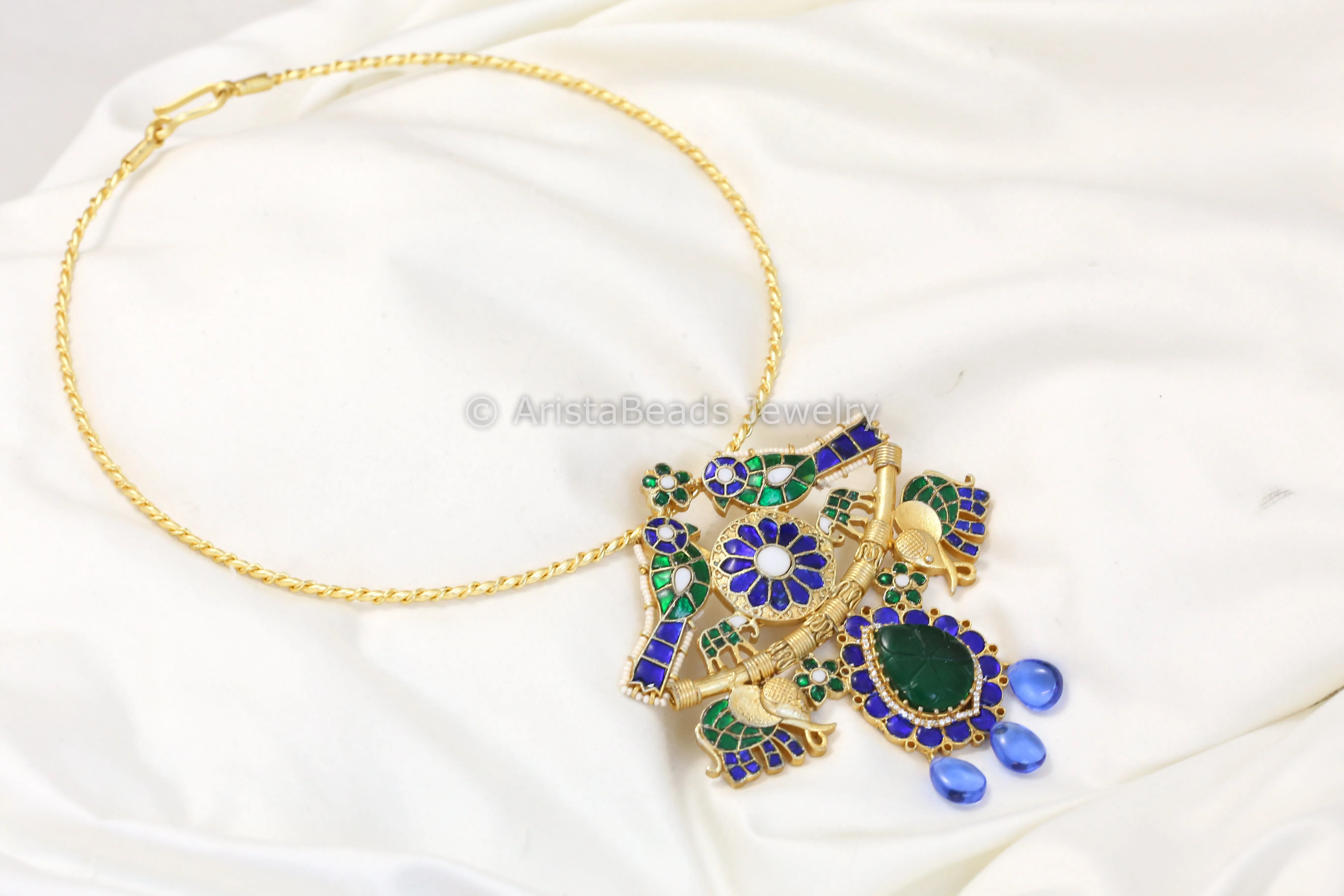 Aarna Jadau Kundan Necklace Halsi Set (Removable)