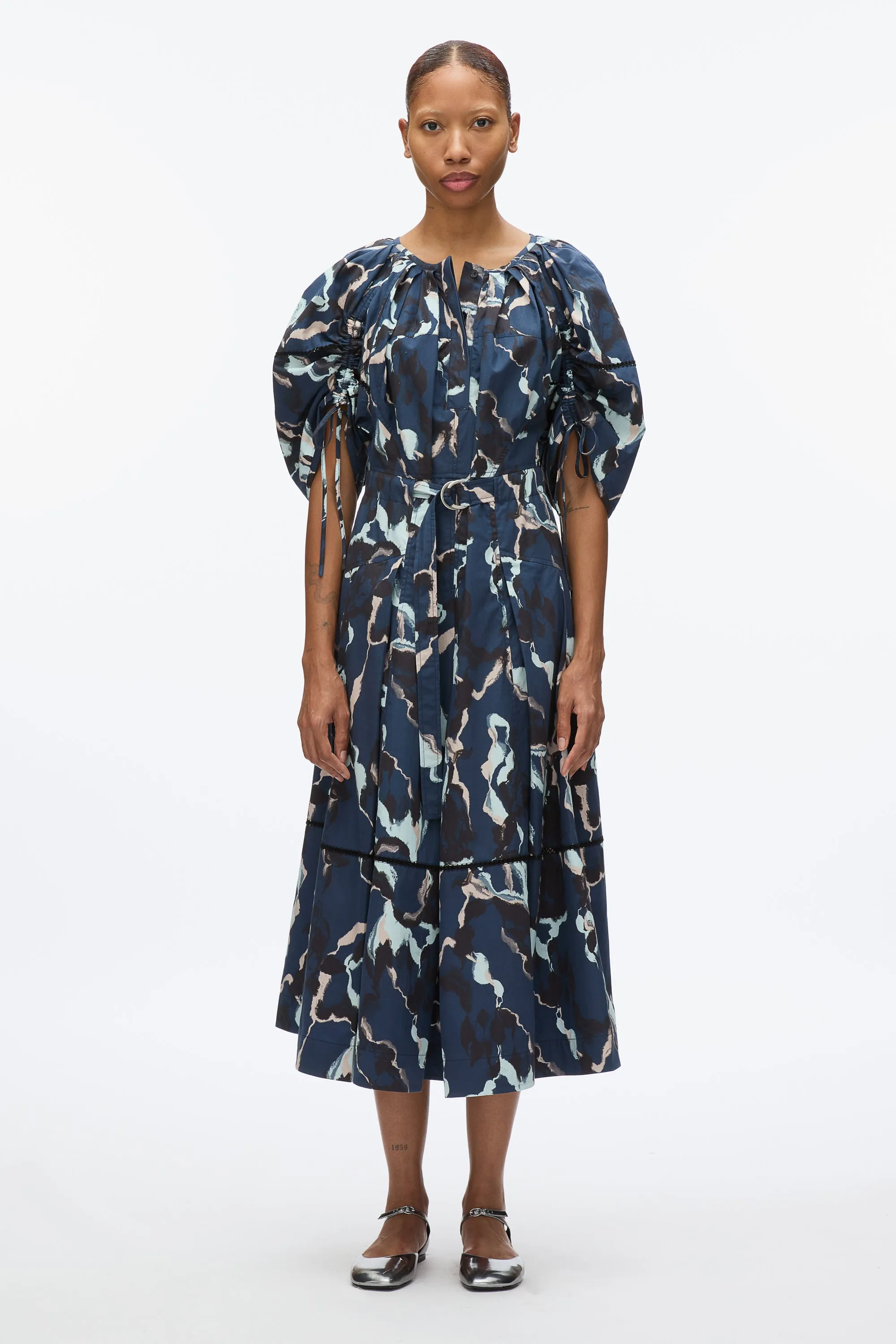 Abstract Vines Gathered Sleeve Dress