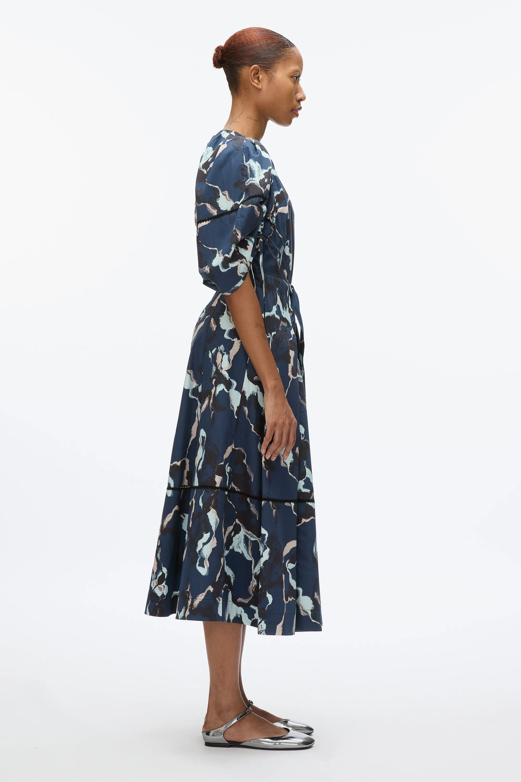 Abstract Vines Gathered Sleeve Dress