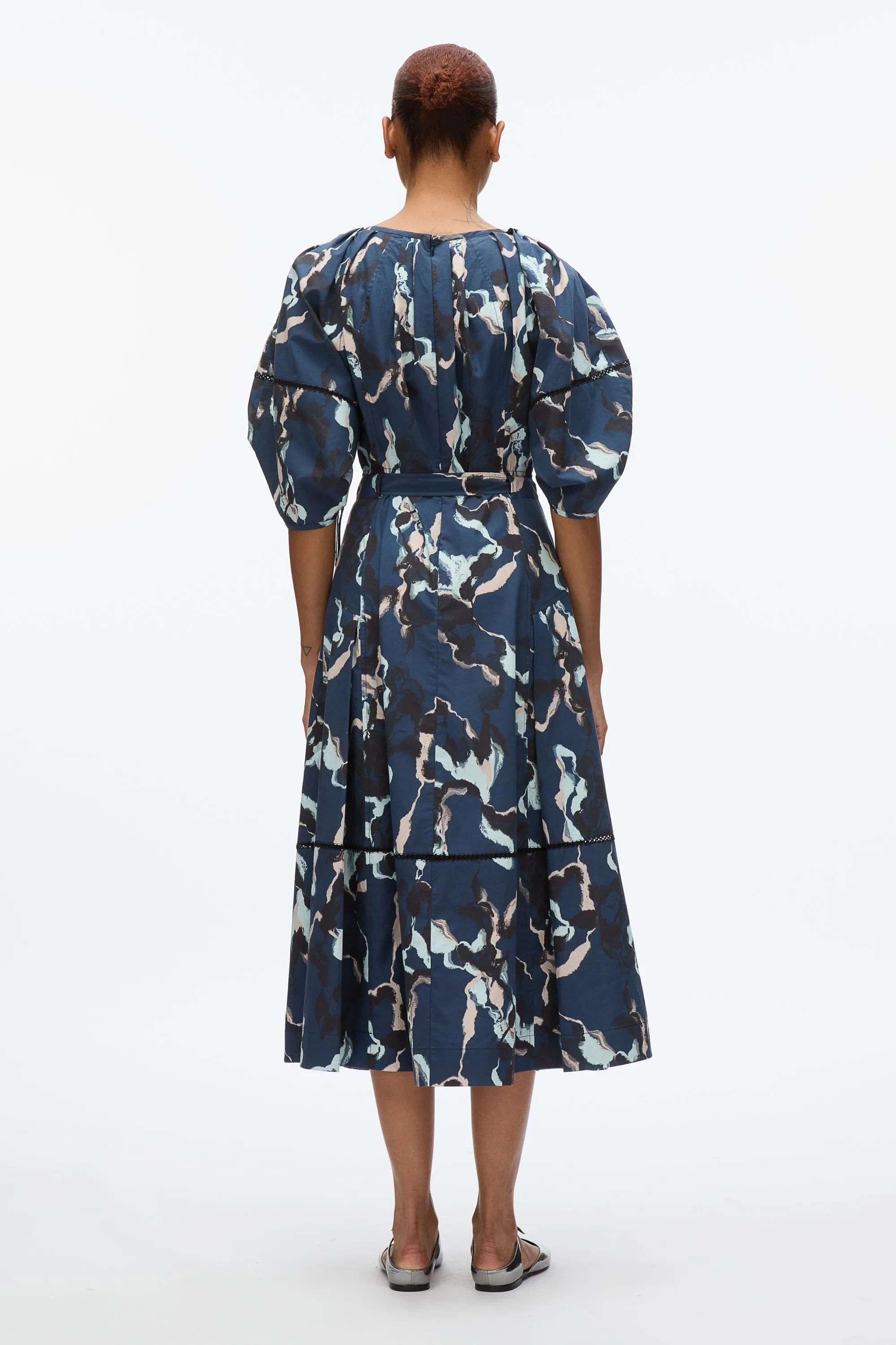 Abstract Vines Gathered Sleeve Dress