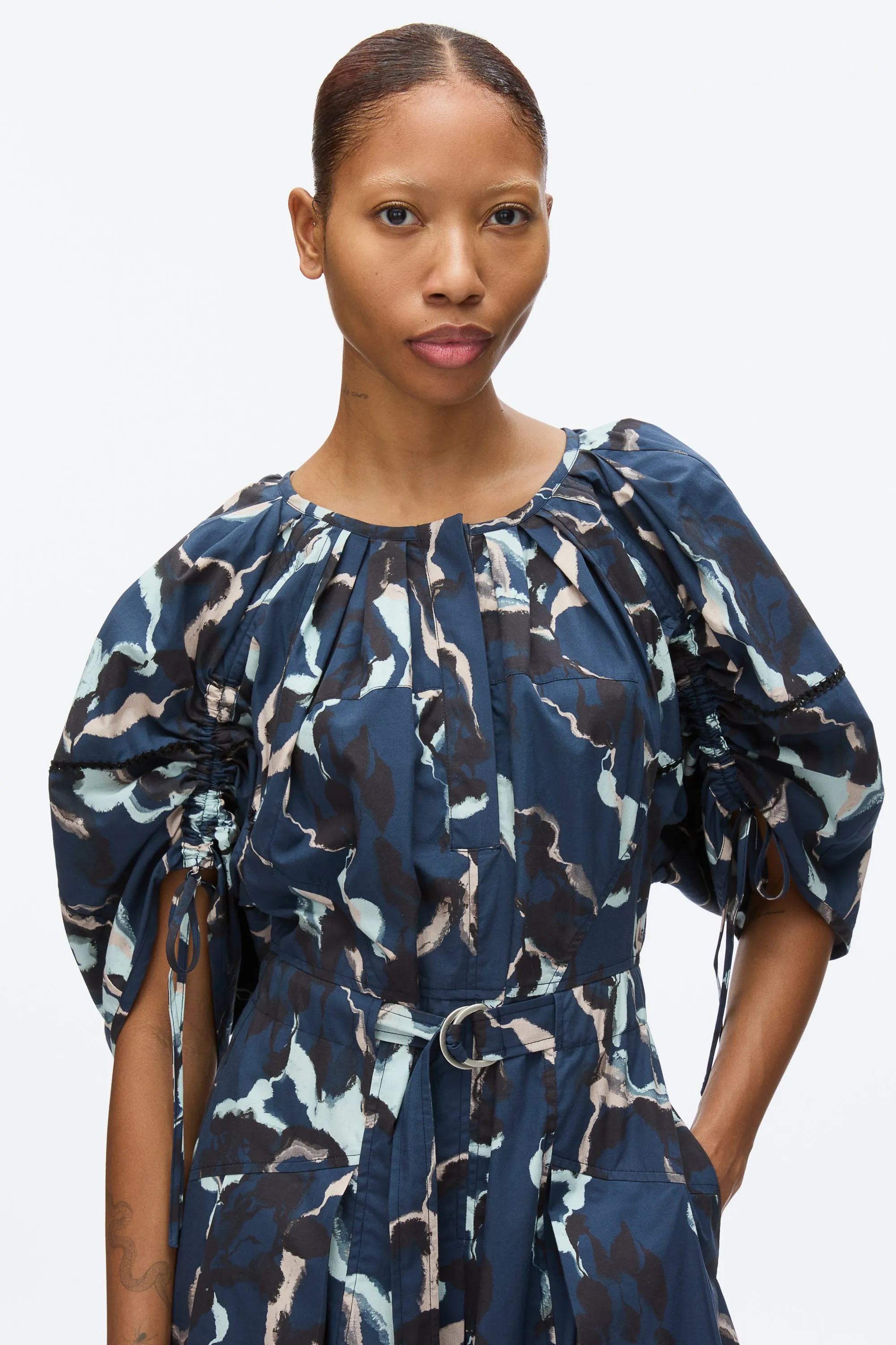 Abstract Vines Gathered Sleeve Dress