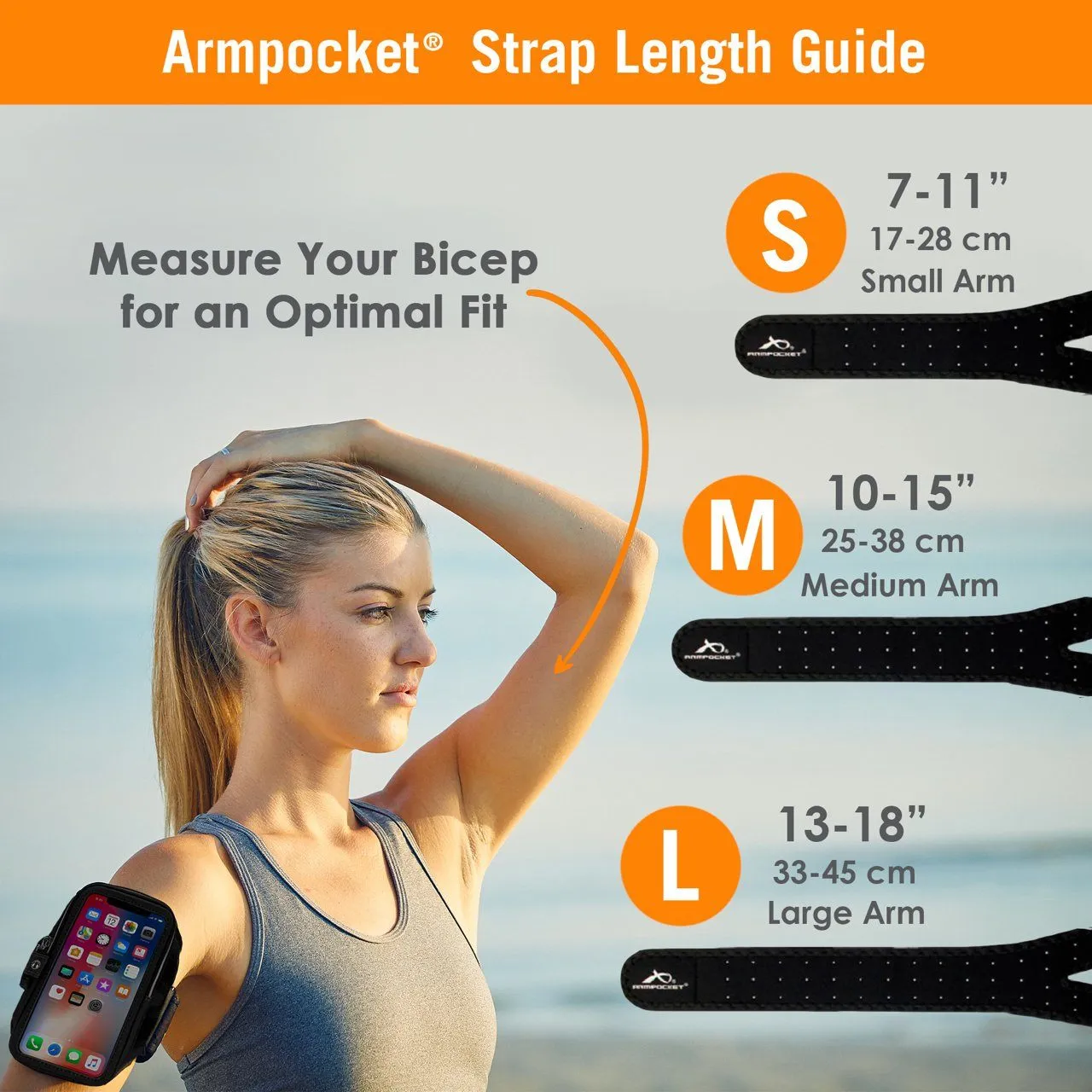 Armpocket Ultra i-35 Smartphone Armband for iPhone 13 mini/12 mini/SE/8, Galaxy S23/S7/S6, Google Pixel 6a & more