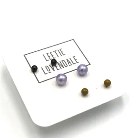 Army Lilac Pearl & Pewter Tiny Studs Earrings Set