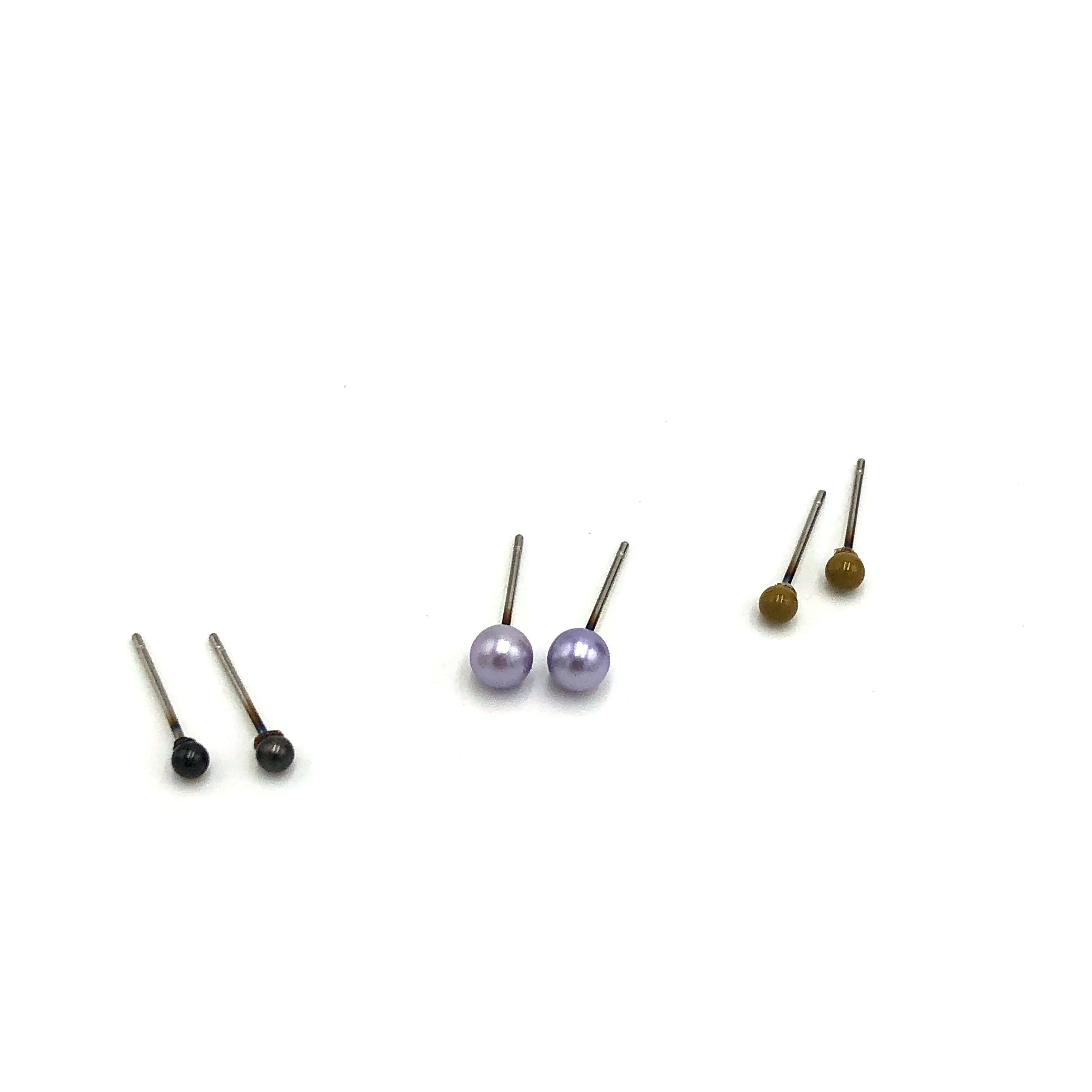 Army Lilac Pearl & Pewter Tiny Studs Earrings Set