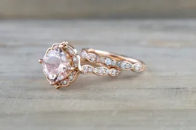 Art Deco Cushion Morganite Wedding Set