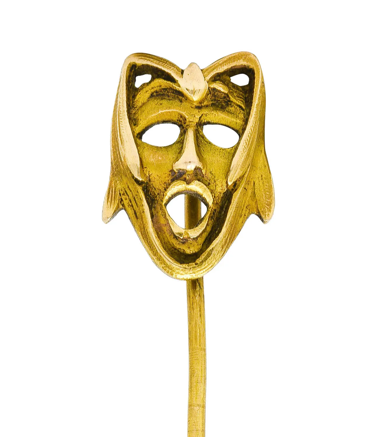 Art Nouveau 14 Karat Yellow Gold Green Man Unisex Stickpin