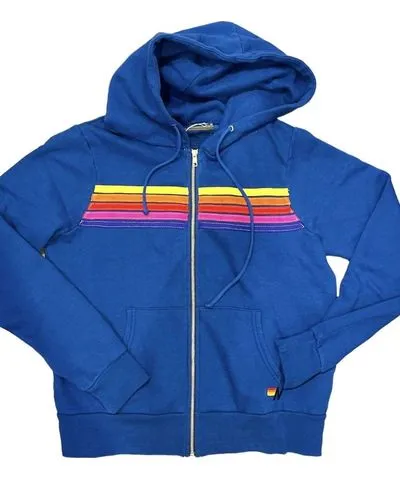 Aviator Nation 5 Stripe Stitch Hoodie In Royal/yellow Purple