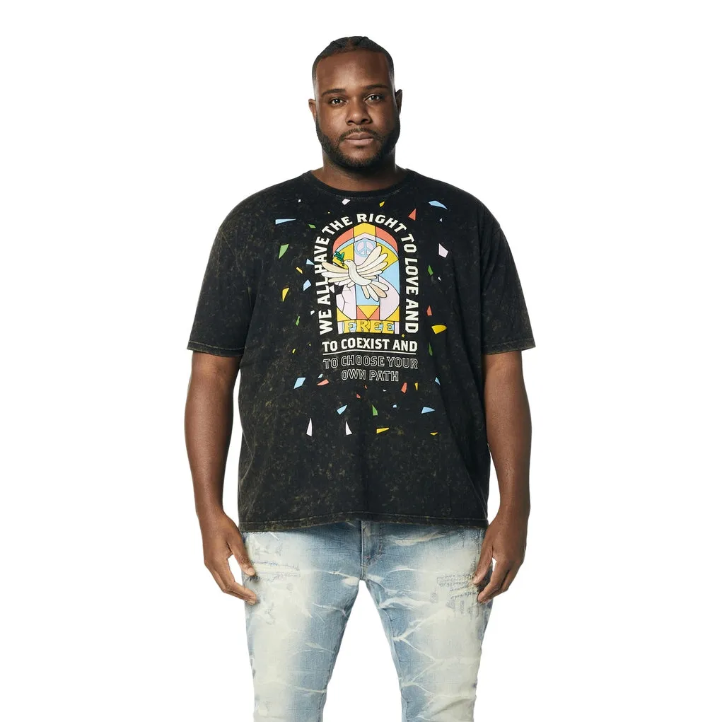 Big and Tall - Embroidered Patched & Graphic Printed T-Shirt - Black