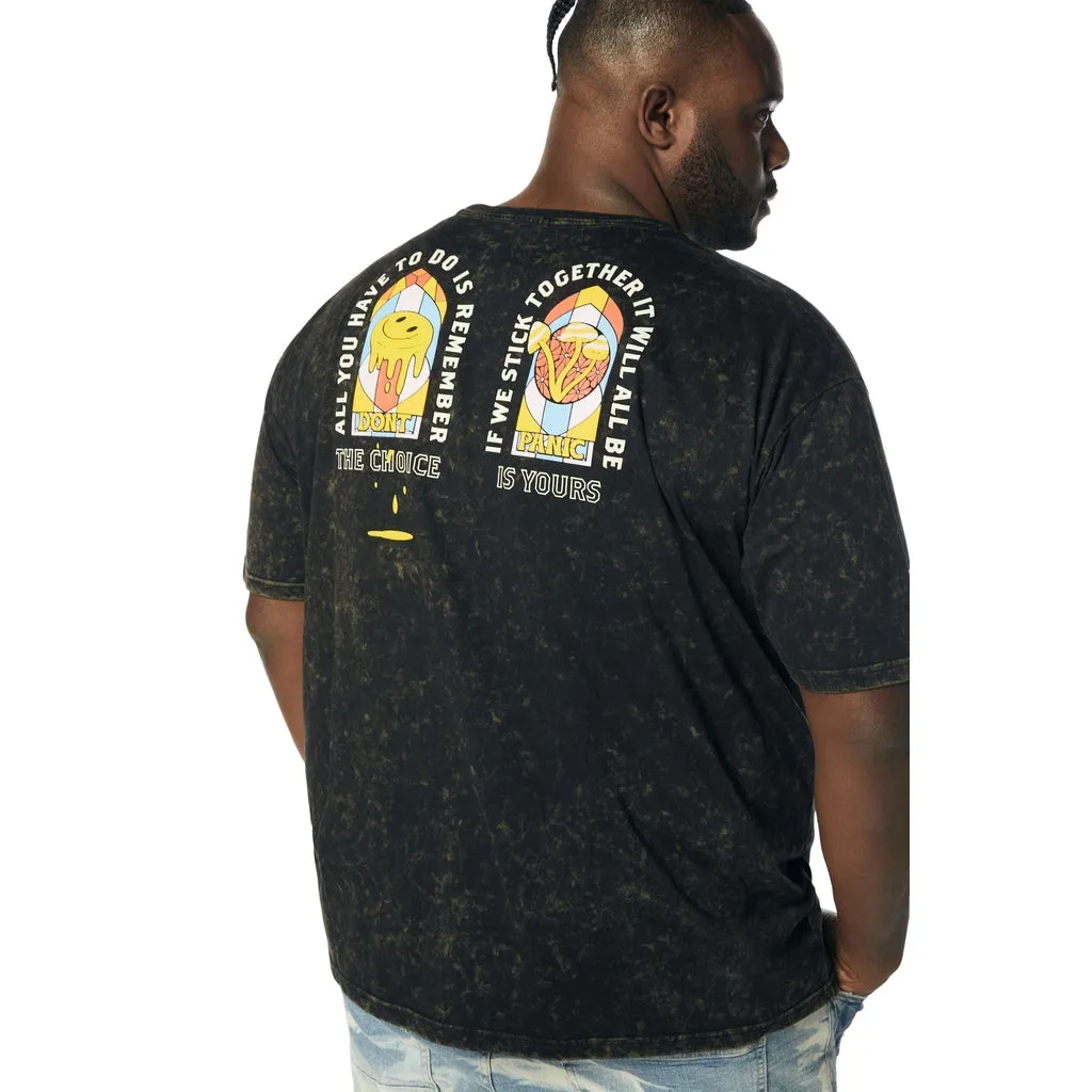 Big and Tall - Embroidered Patched & Graphic Printed T-Shirt - Black