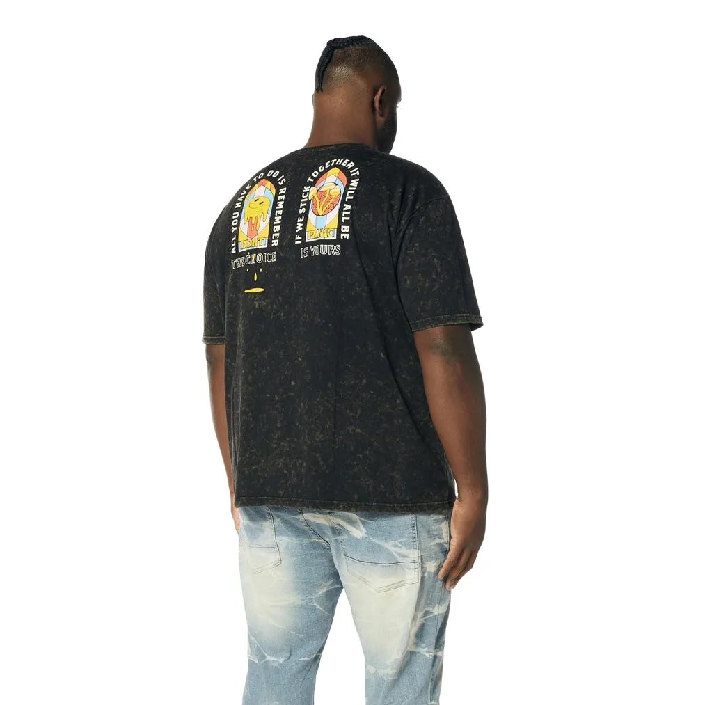 Big and Tall - Embroidered Patched & Graphic Printed T-Shirt - Black