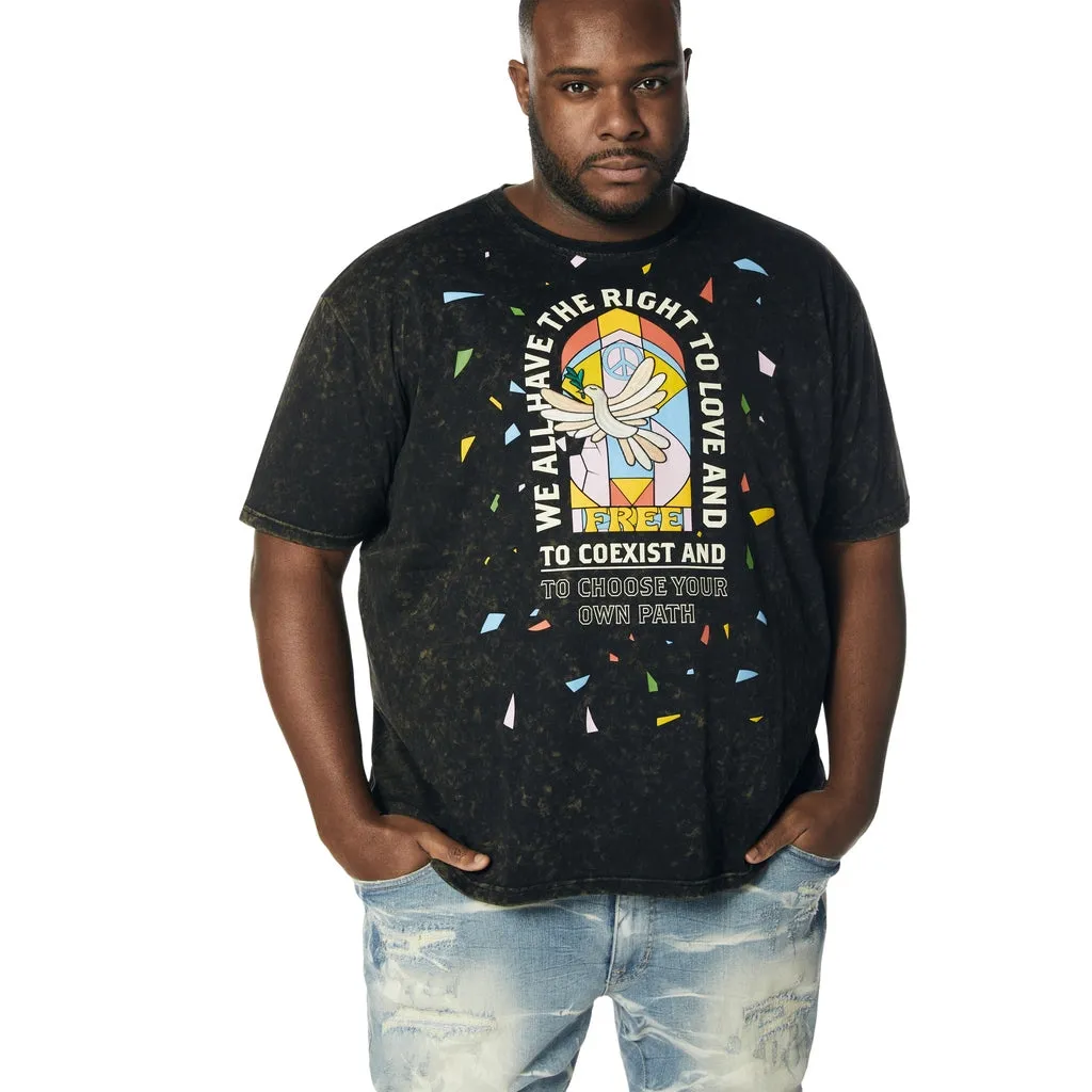 Big and Tall - Embroidered Patched & Graphic Printed T-Shirt - Black