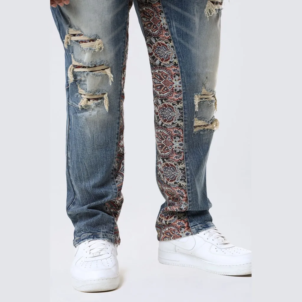 Big and Tall - Long Tapestry Insert Jeans - Elysian Blue