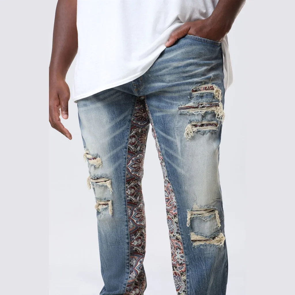 Big and Tall - Long Tapestry Insert Jeans - Elysian Blue