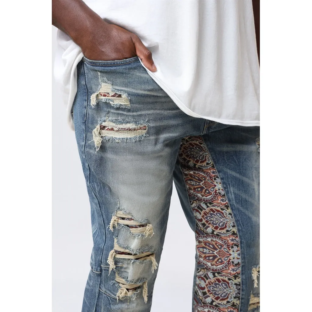 Big and Tall - Long Tapestry Insert Jeans - Elysian Blue