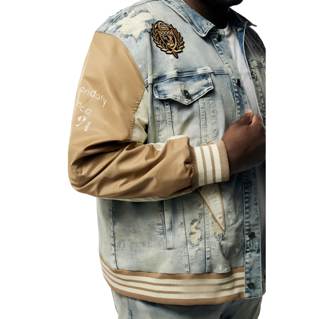 Big and Tall - Varsity Jean & Windbreaker Trucker Jacket - Beach Blue