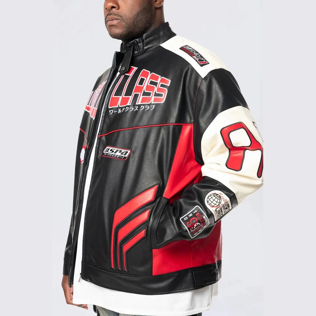 Big and Tall - Vegan Leather Racing Jacket - Red