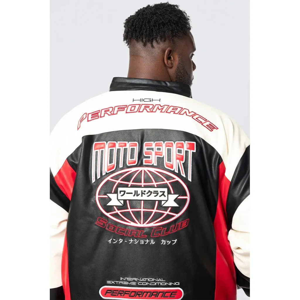 Big and Tall - Vegan Leather Racing Jacket - Red