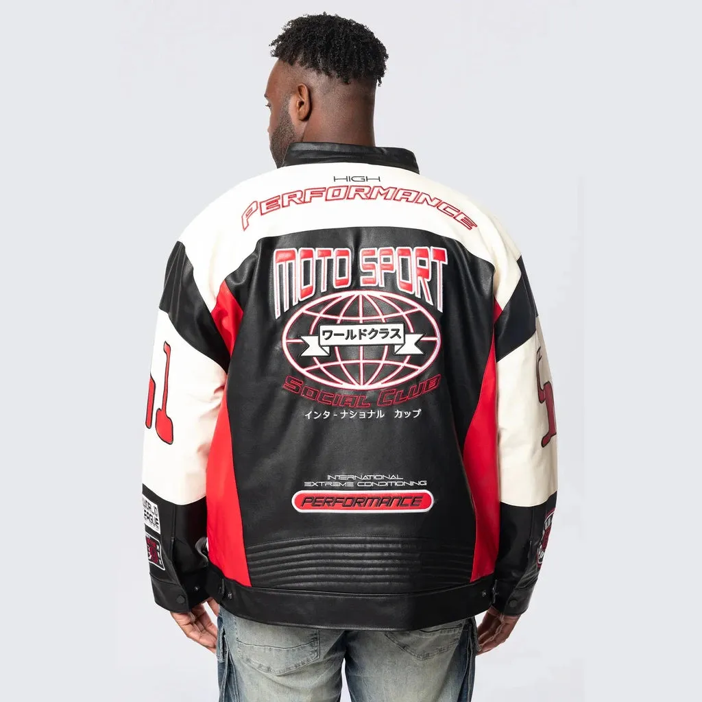 Big and Tall - Vegan Leather Racing Jacket - Red