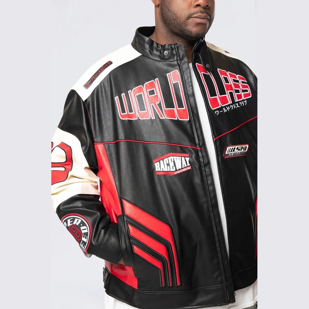 Big and Tall - Vegan Leather Racing Jacket - Red