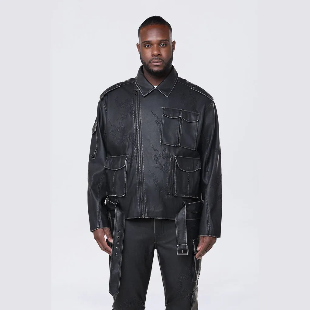 Big and Tall - Washed Vegan Leather Biker Jacket - Washed Black